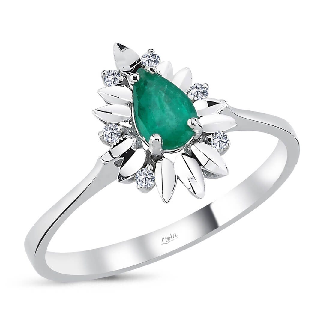 0,05 ct Pırlanta Zümrütlü Yüzük